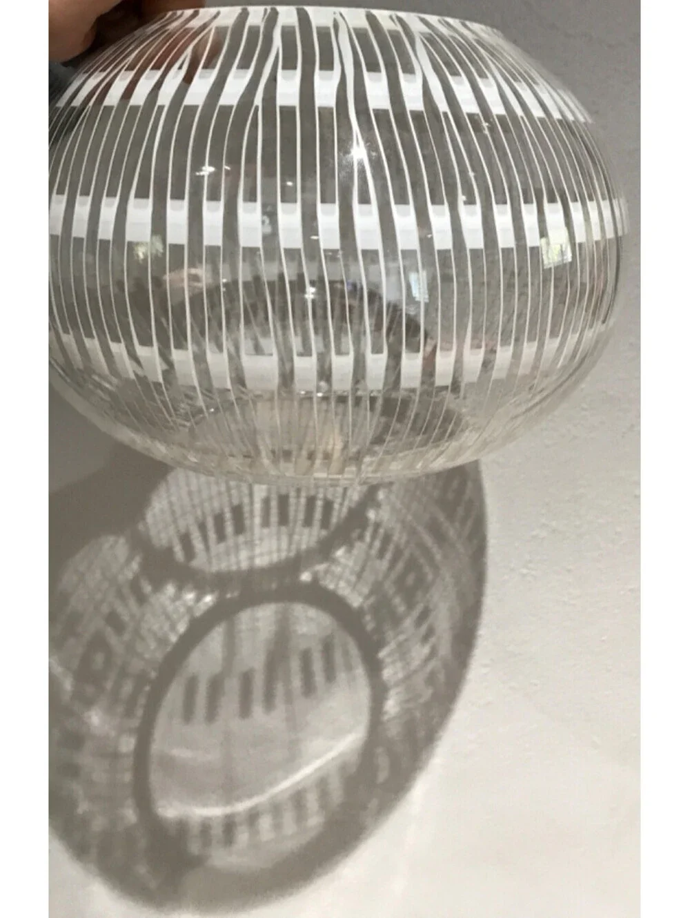 Vintag Clear Mid Century Bohemian Glass Globe Light Shade  White Patterned Decor